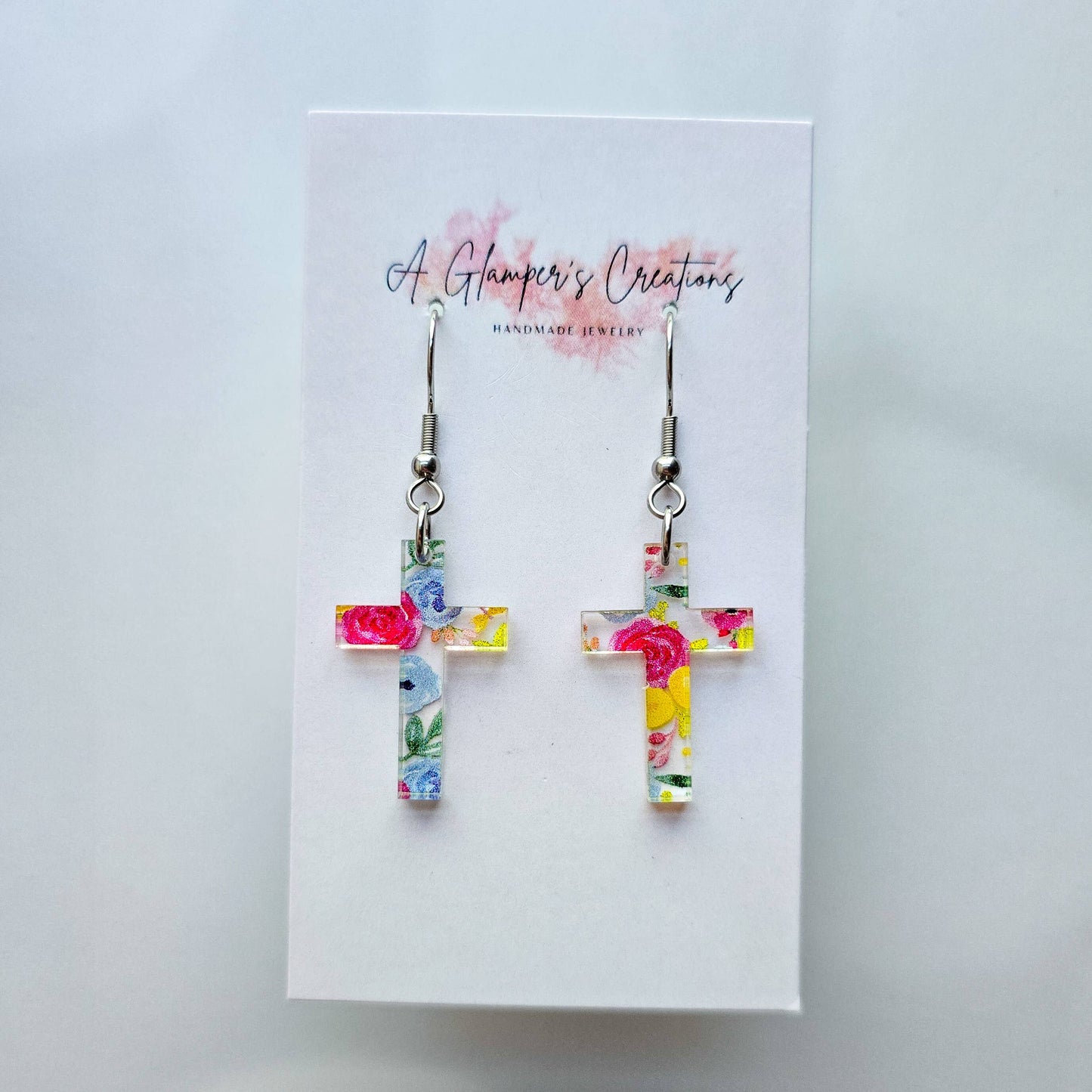 Spring Floral Acrylic Cross Earrings
