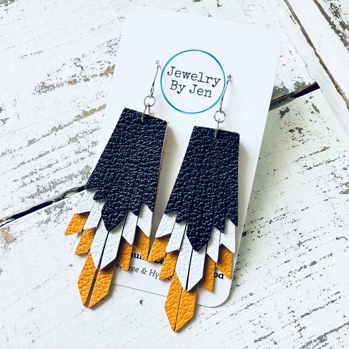 Boho Fringe Earrings: Black, White and Mustard