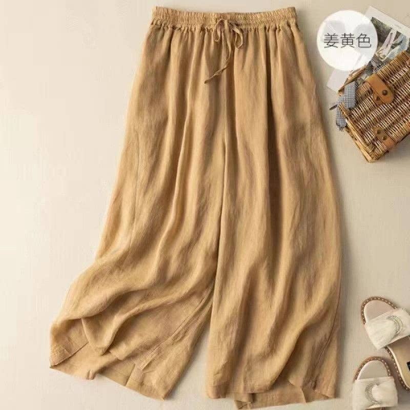 Cotton Linen Turmeric Wide Leg Retro Pants