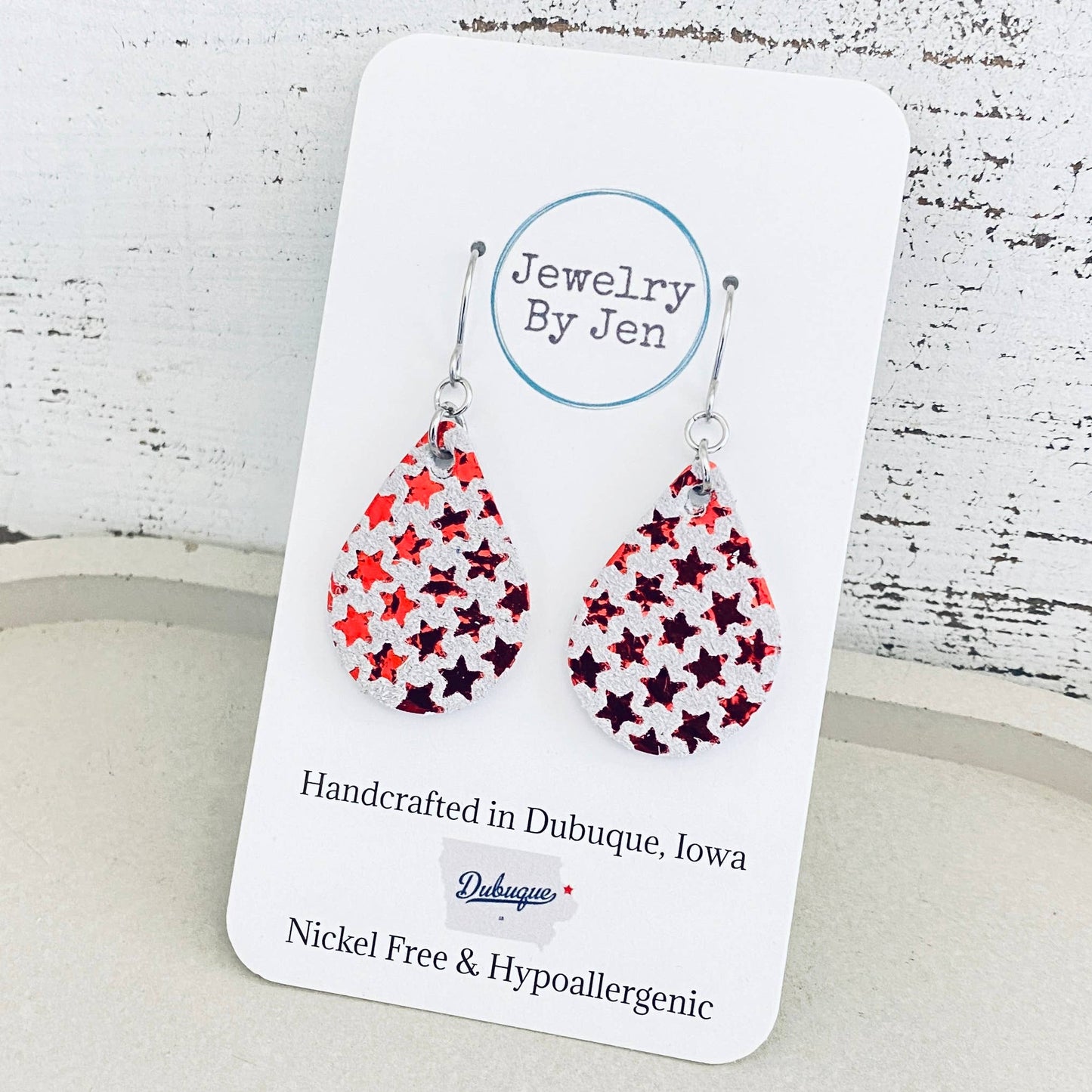 Teardrop Red Stars on White Suede