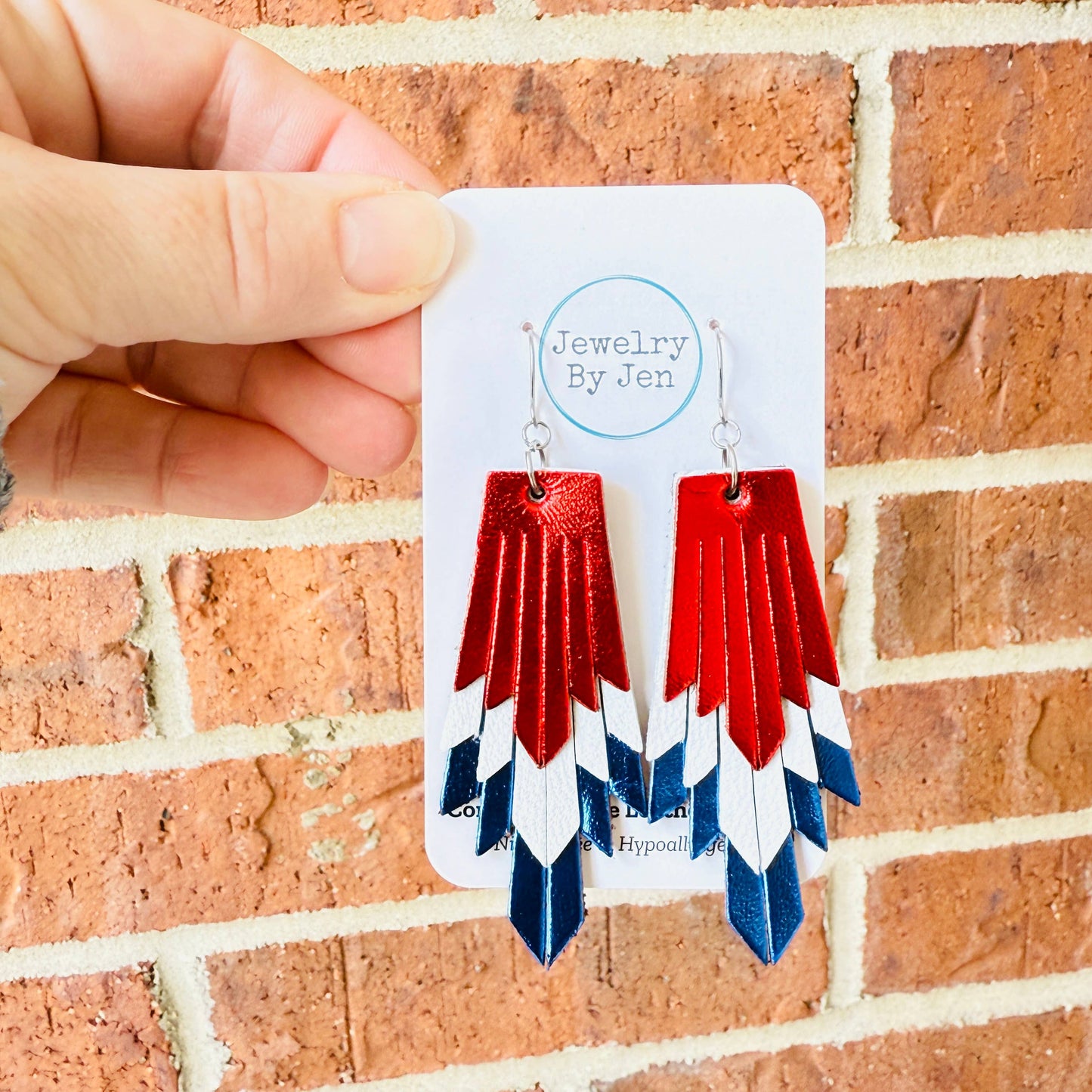 Boho Fringe Earrings: Red, White & Blue Metallic