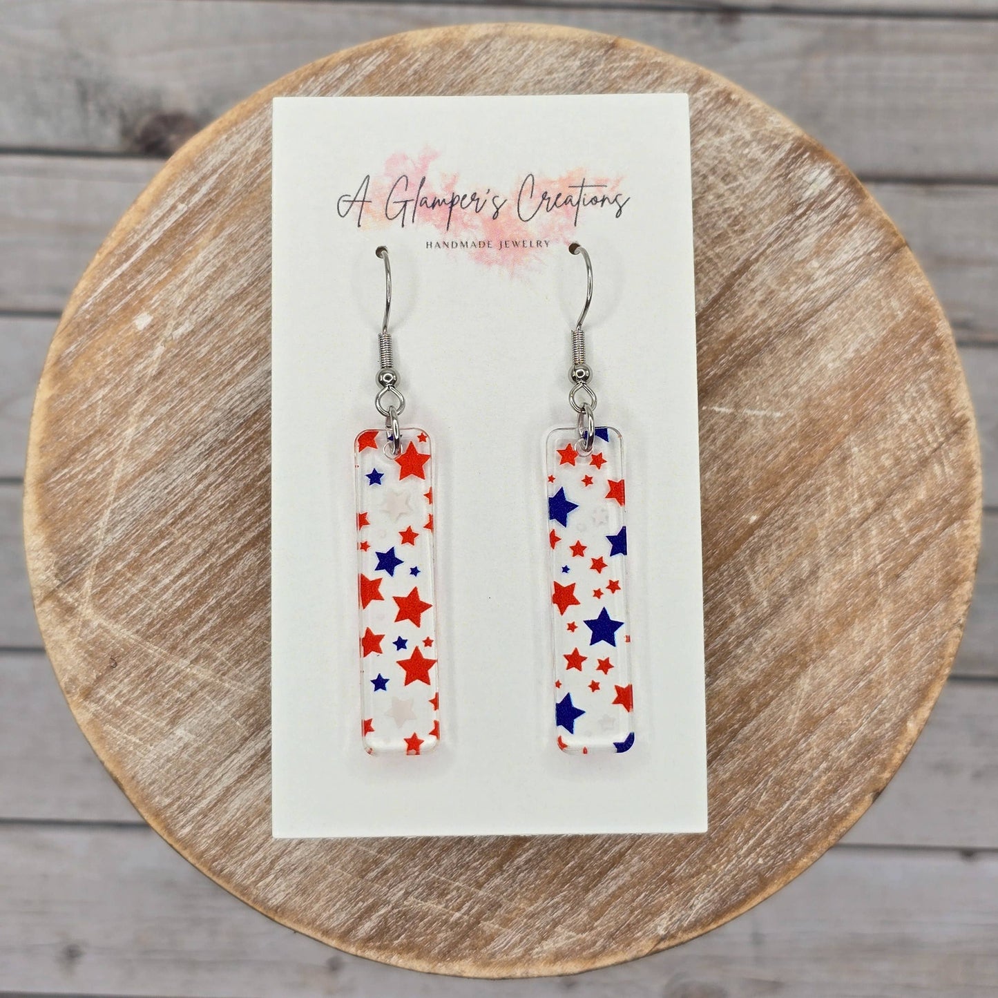 Red White & Blue Stars Skinny Acrylic Bar Earrings