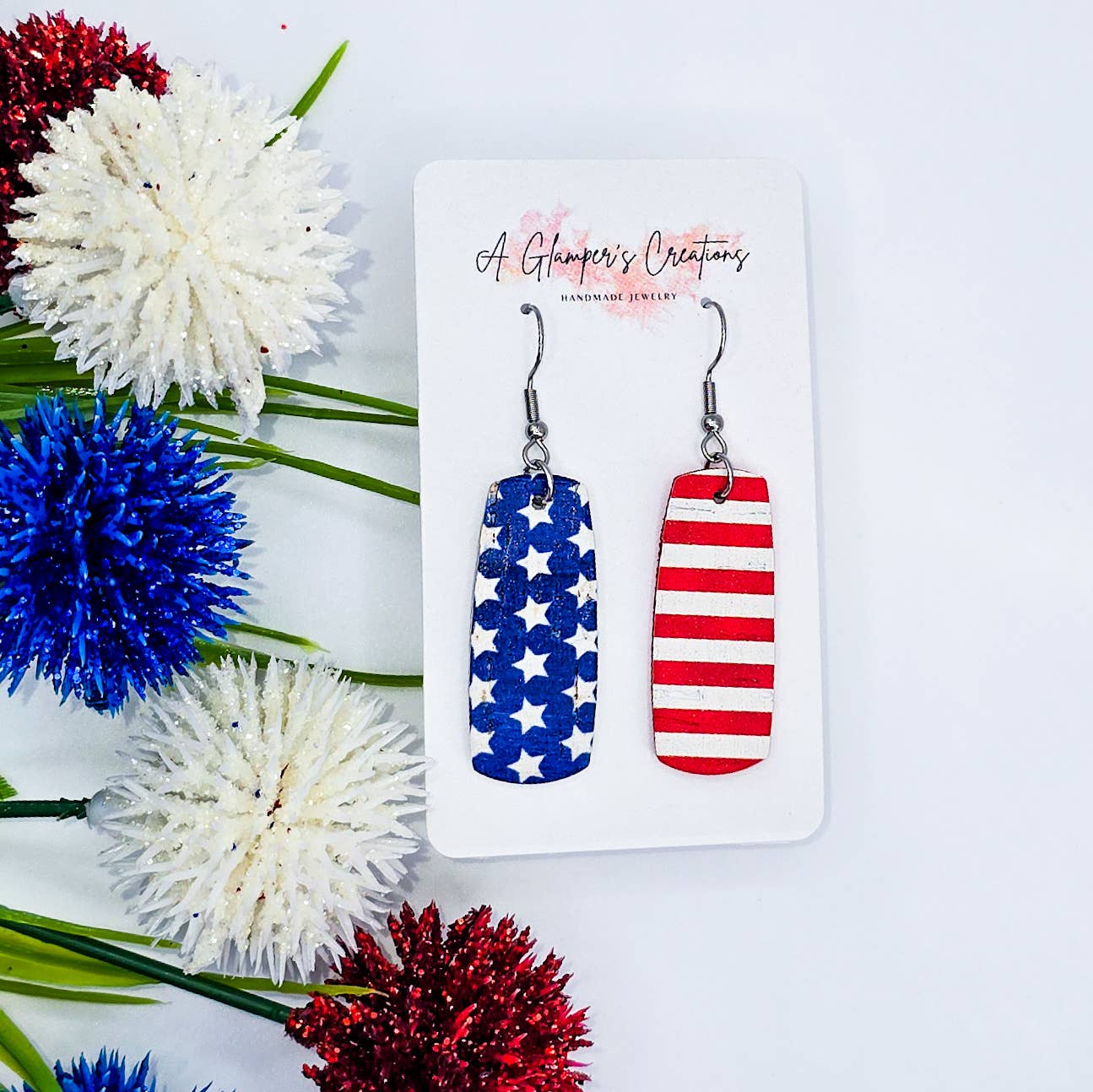 4th of July Stars & Stripes Mini Bar Leather Earrings