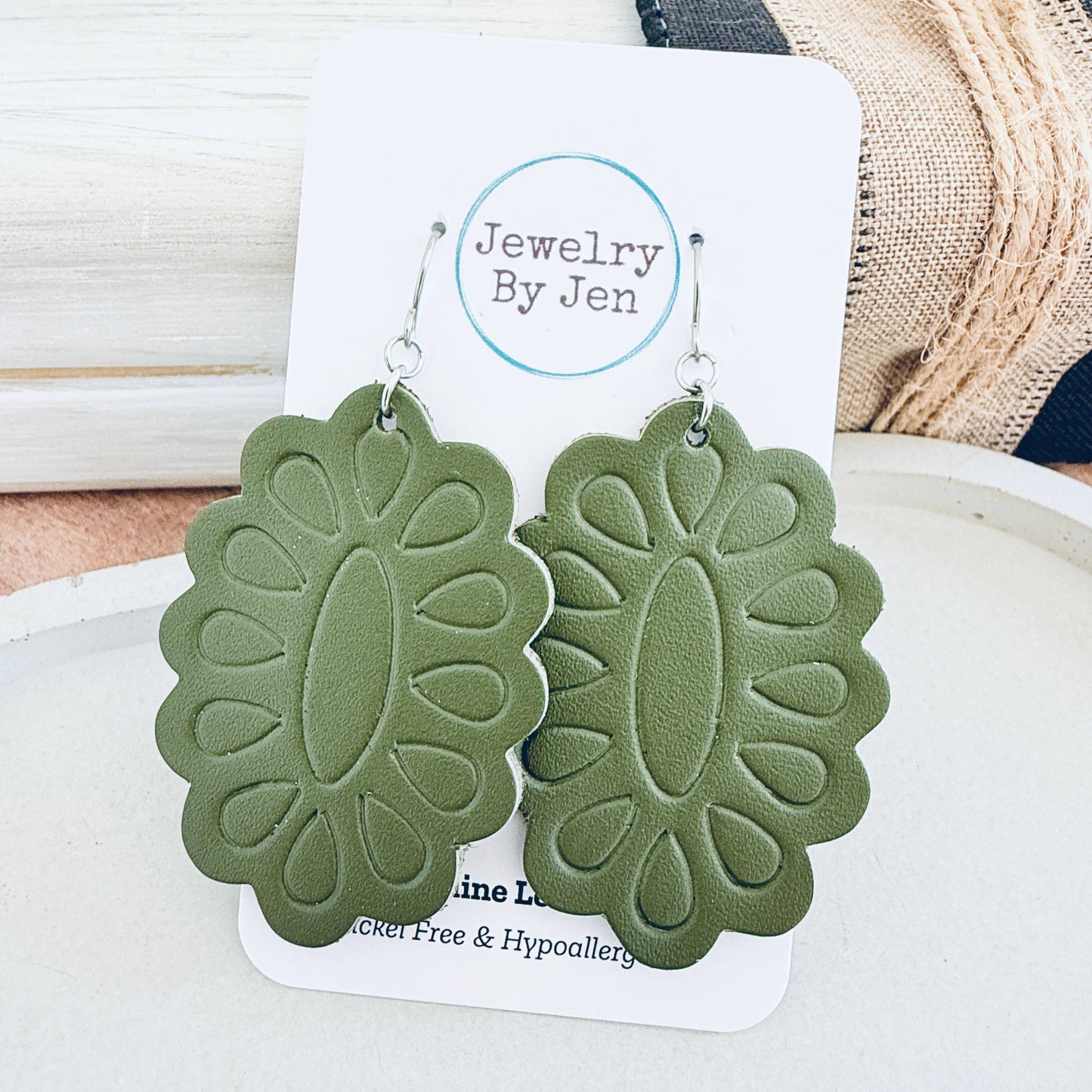 Concho Earrings: Army Green