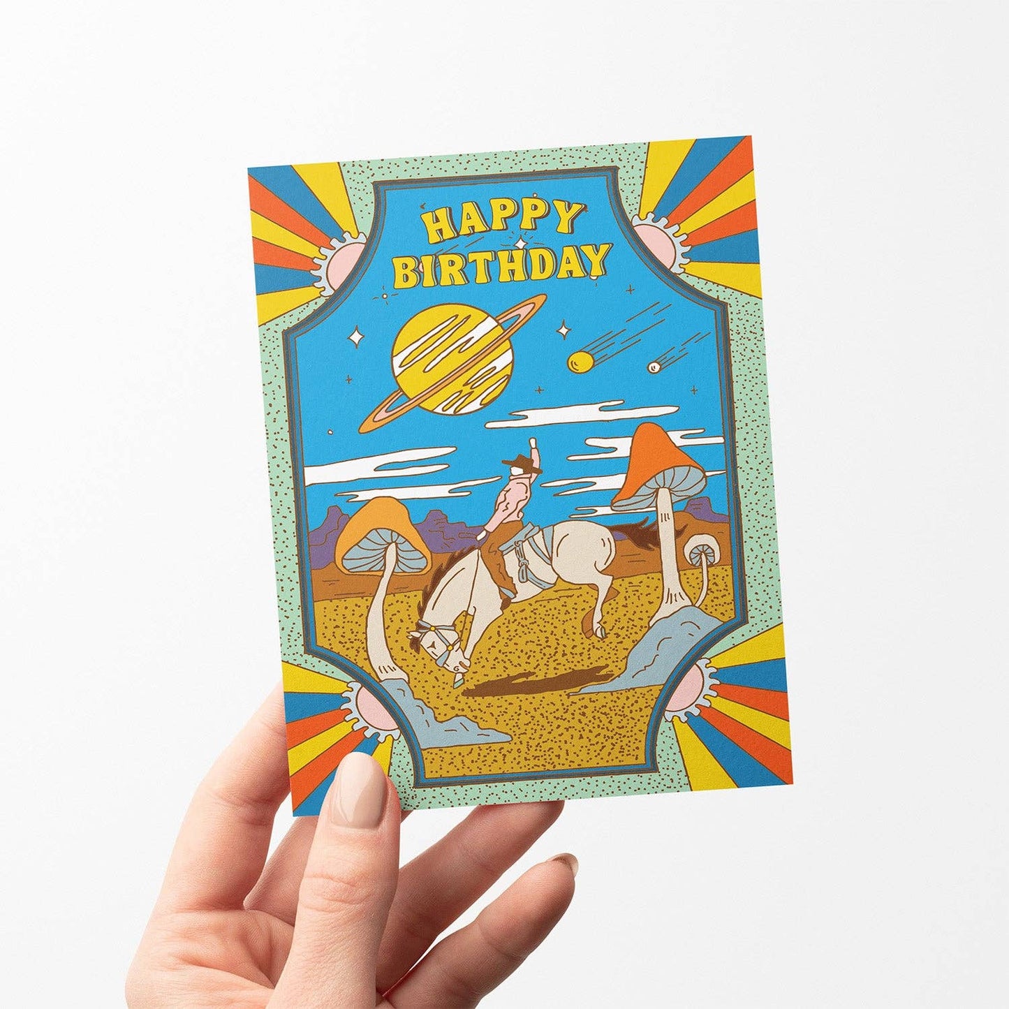 Retro Space Cowboy Birthday Greeting Card