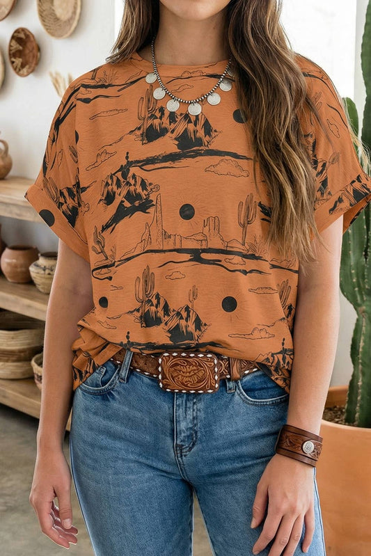 LDC Western Desert Sand Print Short Sleeve Knit Top