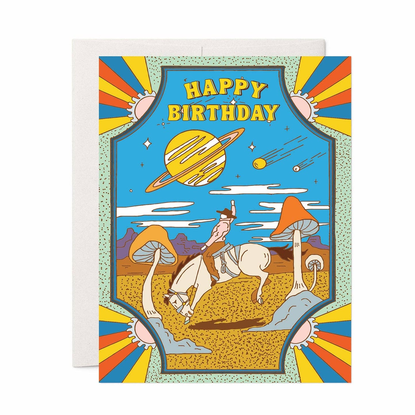 Retro Space Cowboy Birthday Greeting Card
