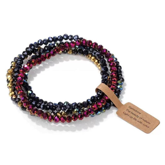 Stackable Beaded Bracelets- Black and Purple