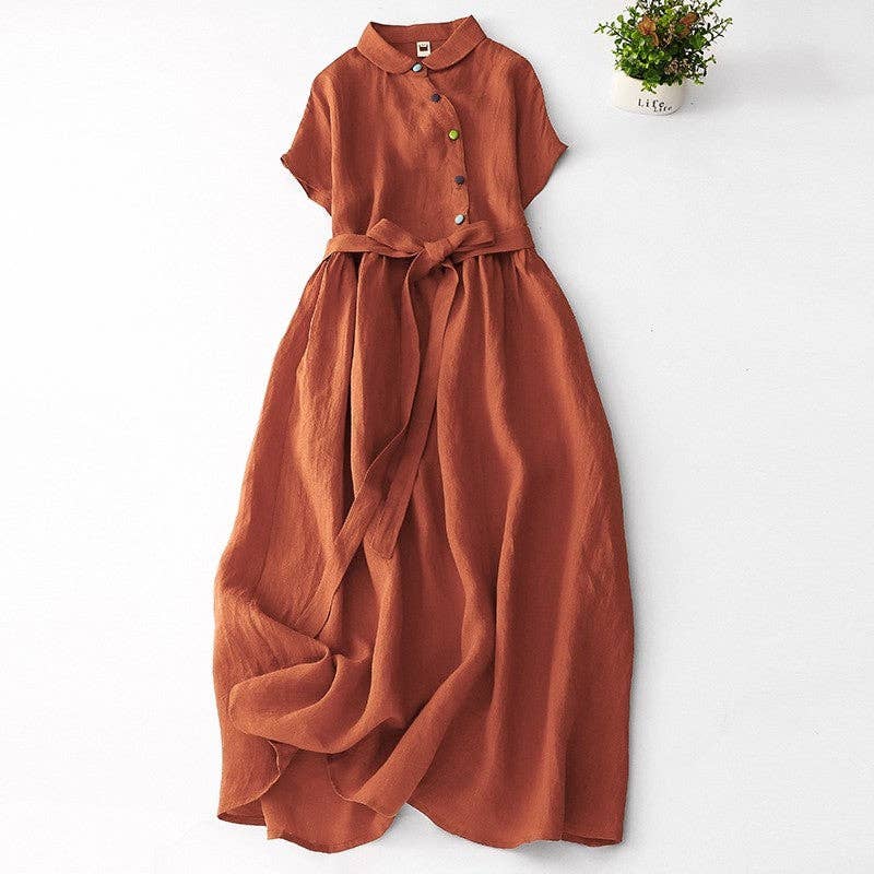 Solid Color Boho Style Short Sleeve Maxi Dress