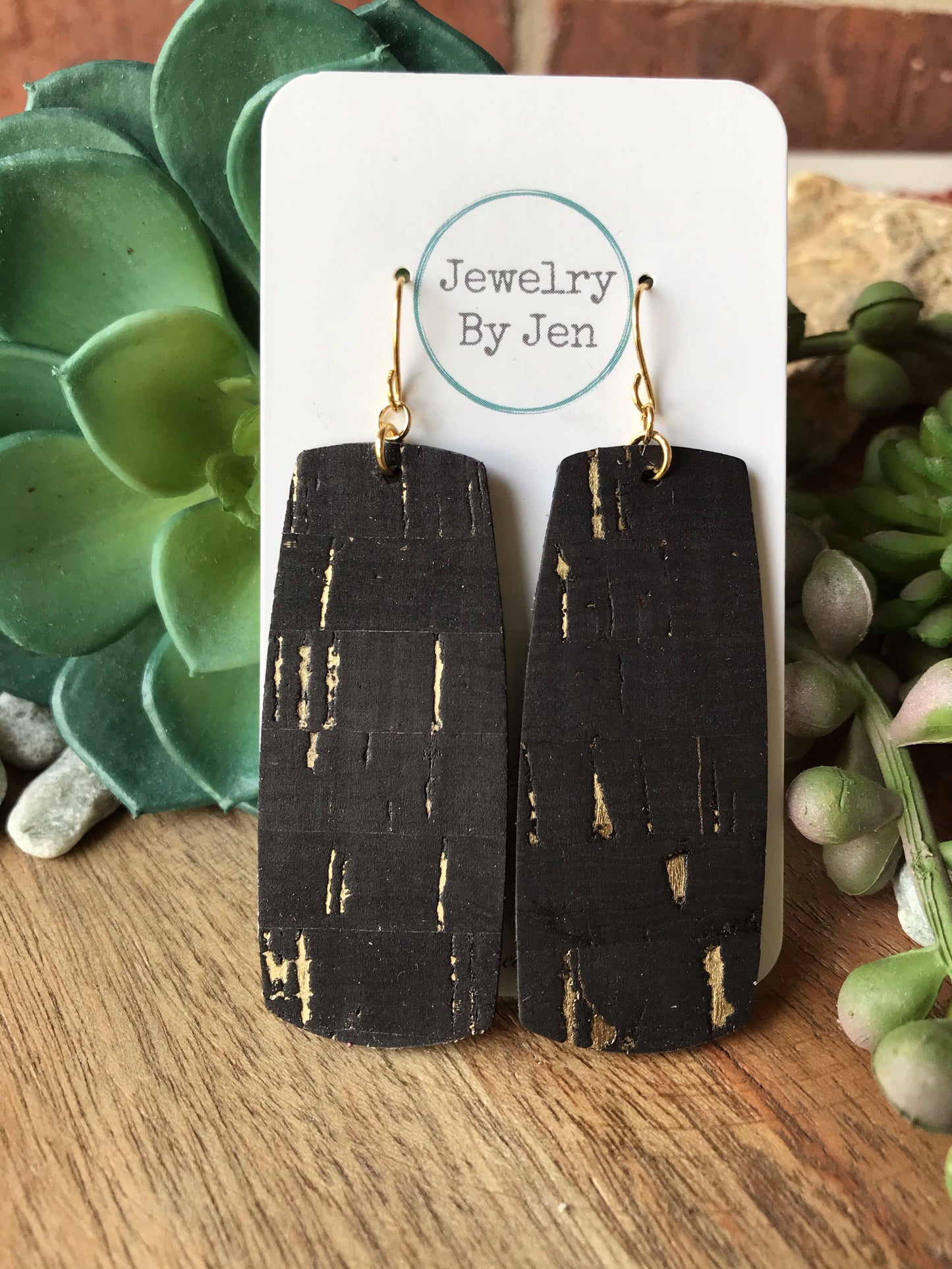 XL Bar Earrings: Black Cork w/Gold Accents