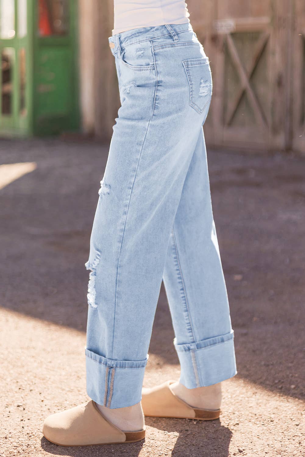Light Wash Distressed Cuffed Jeans