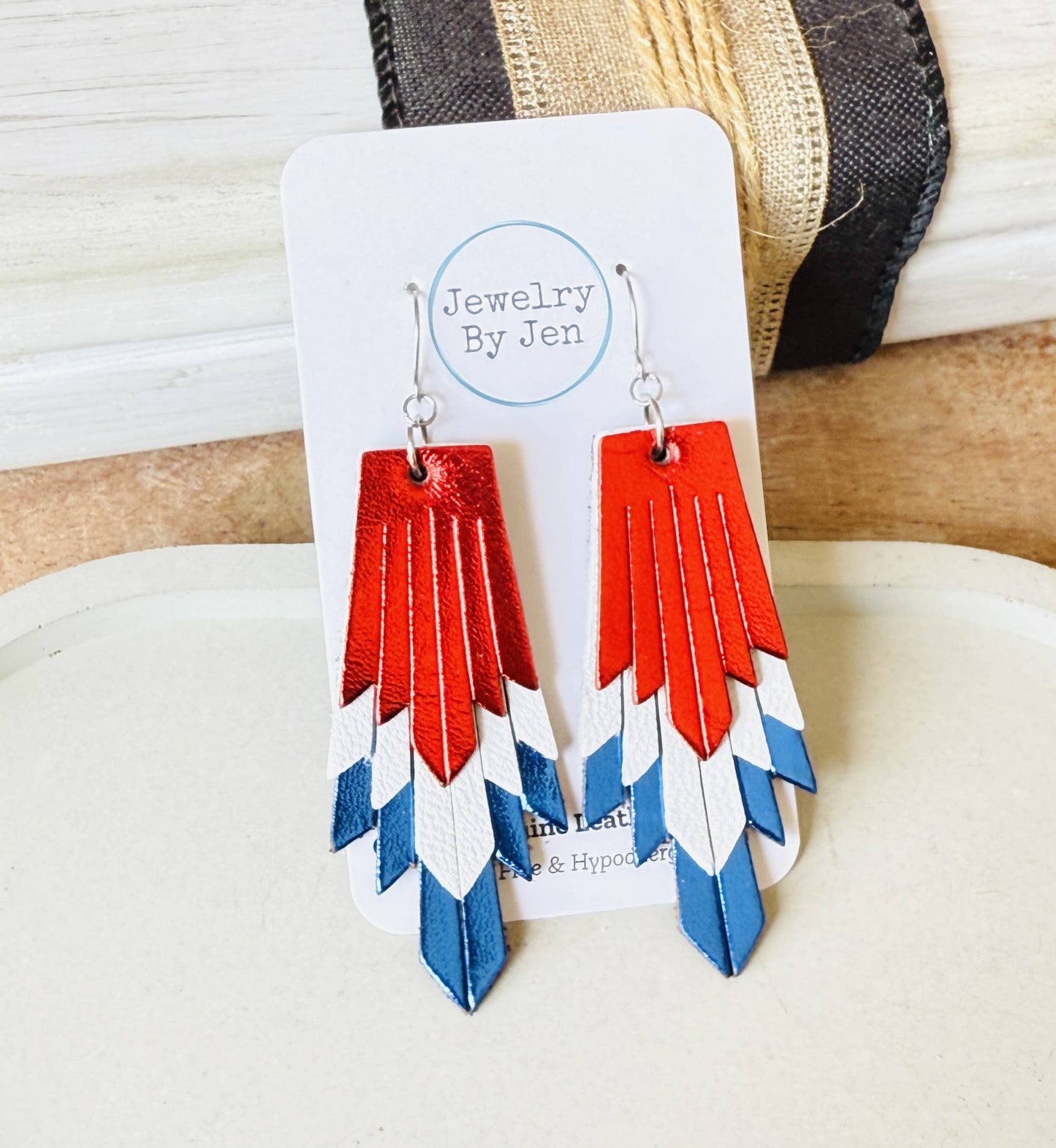 Boho Fringe Earrings: Red, White & Blue Metallic