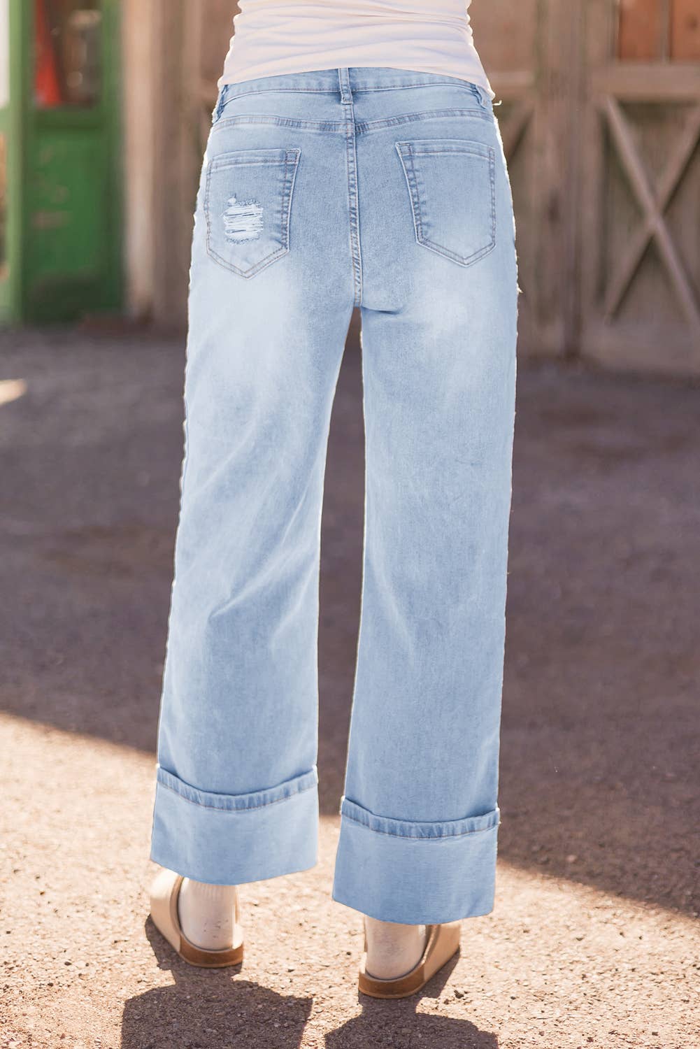 Light Wash Distressed Cuffed Jeans