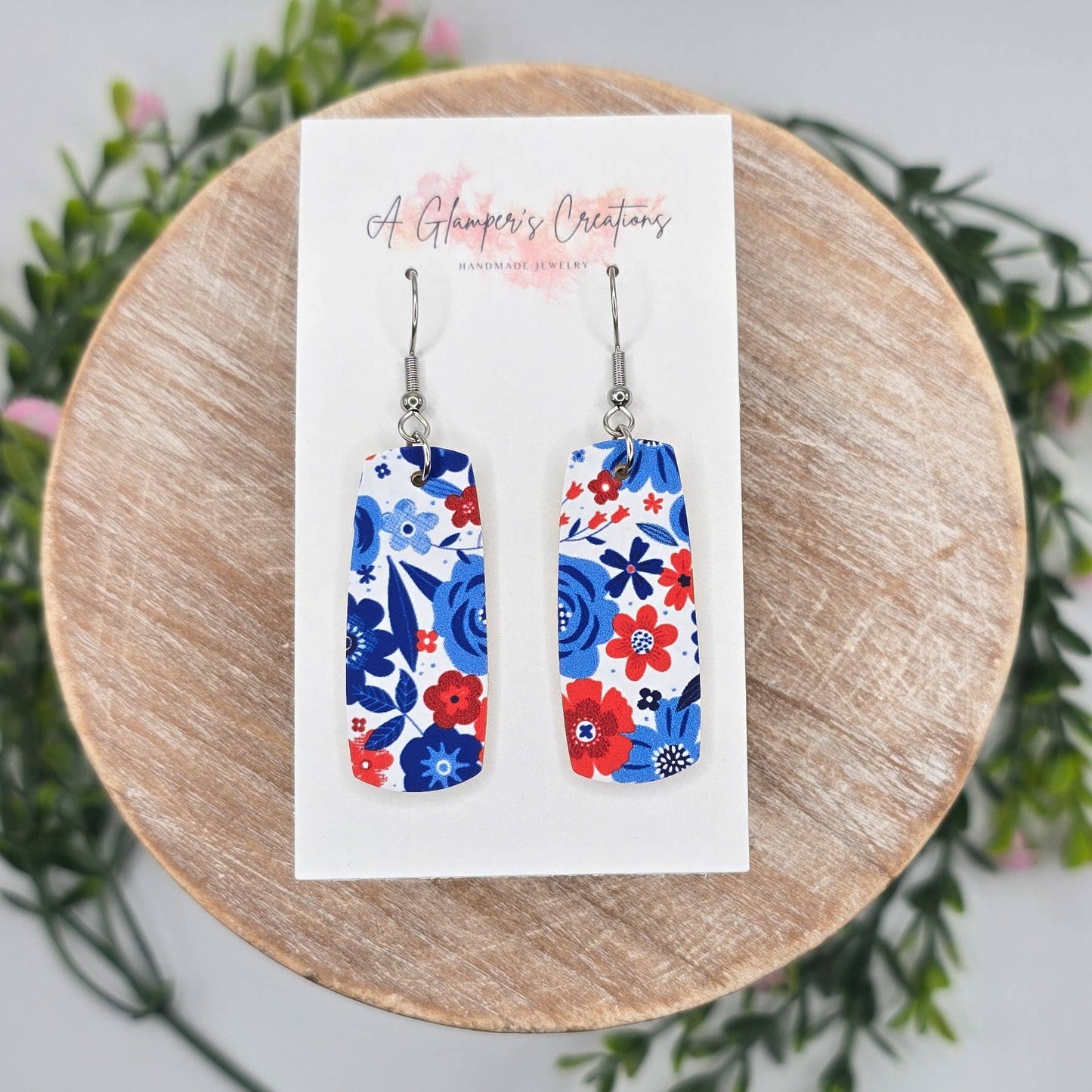 Patriotic Floral Mini Bar Leather Earrings