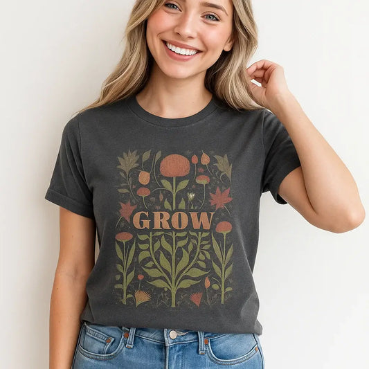 Grow Graphic Tee, Botanical Shirt, Nature Lover Gift