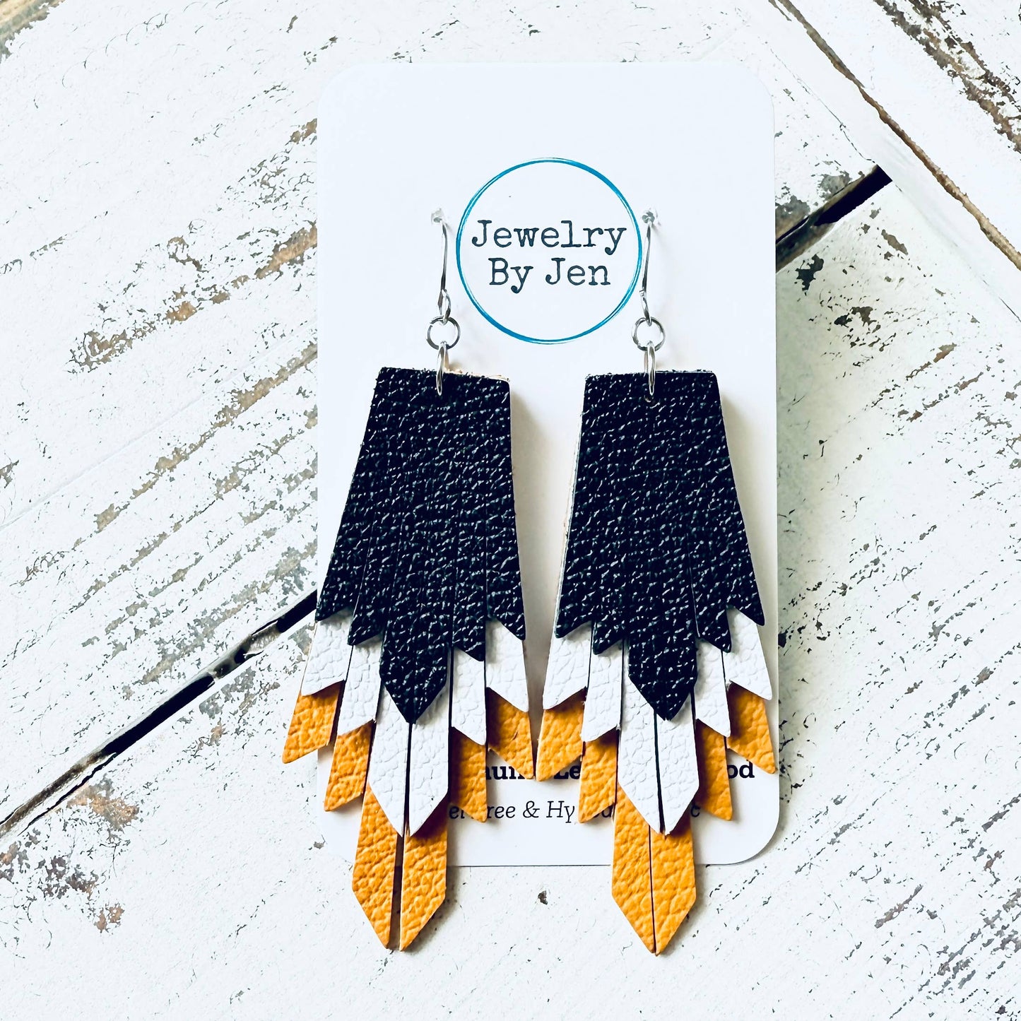 Boho Fringe Earrings: Black, White and Mustard