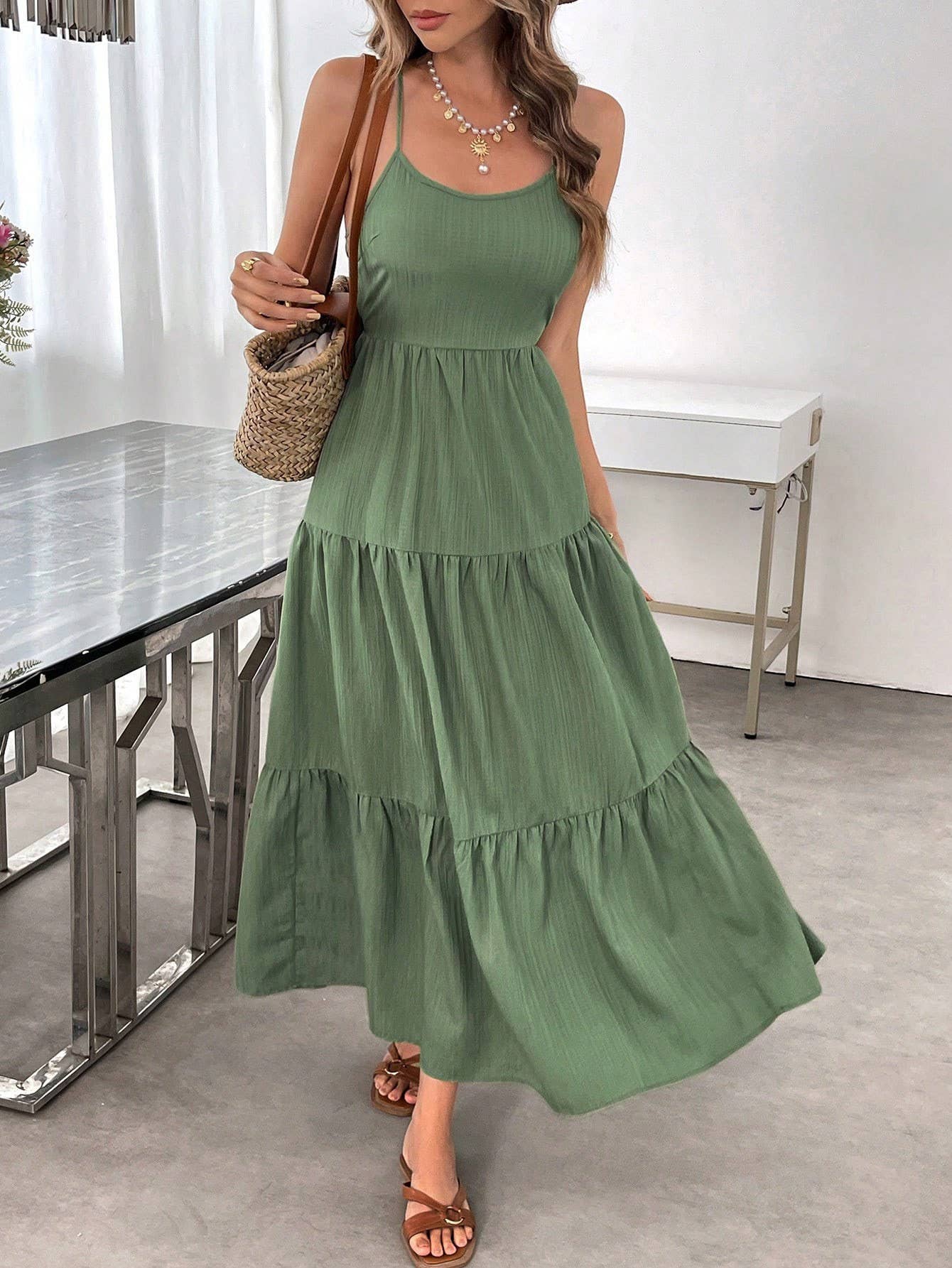 Boho Beach Backless Bow Ruched Spaghetti Strap Dress
