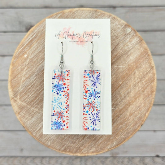 4th of July Fireworks Acrylic Bar Earrings