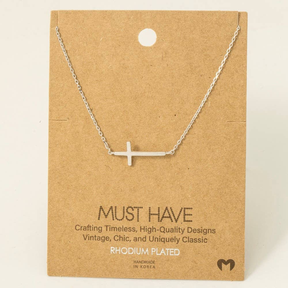 Gold Dipped Side Cross Pendant Necklace