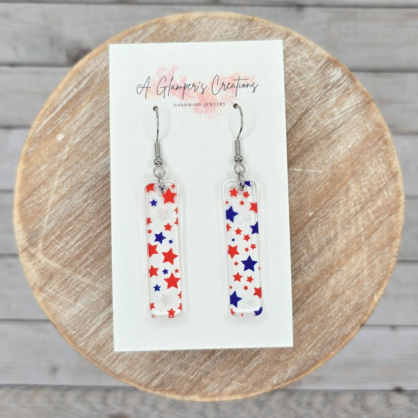 Red White & Blue Stars Skinny Acrylic Bar Earrings