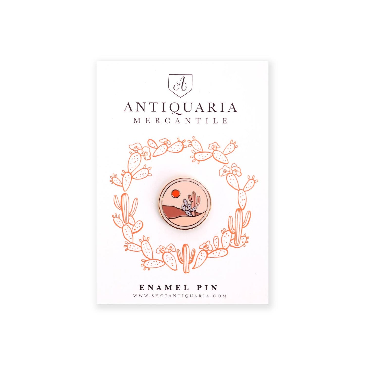 Peach Cactus Medallion Enamel Pin