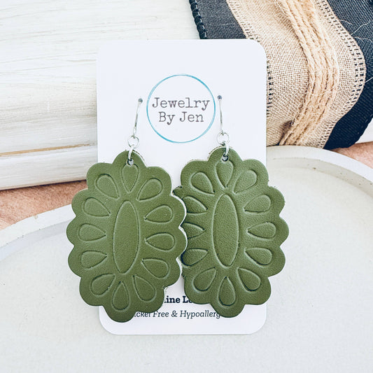 Concho Earrings: Army Green