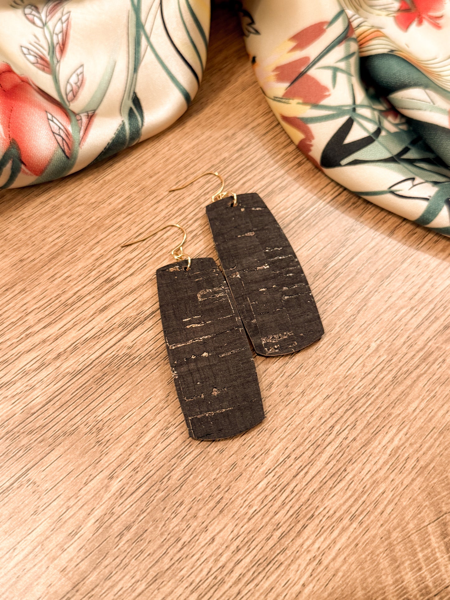 XL Bar Earrings: Black Cork w/Gold Accents