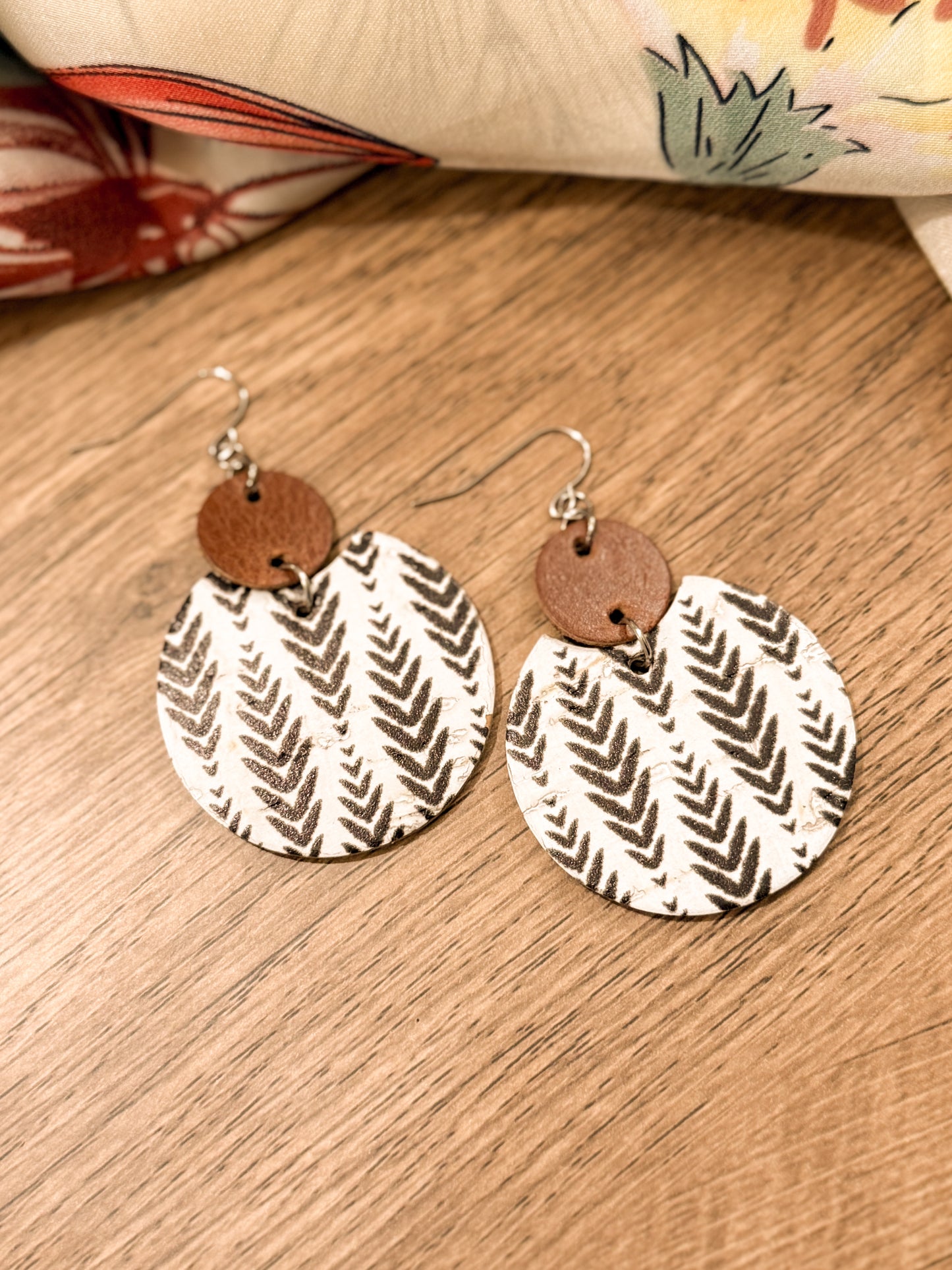 Luna Earrings: Cognac & Herringbone