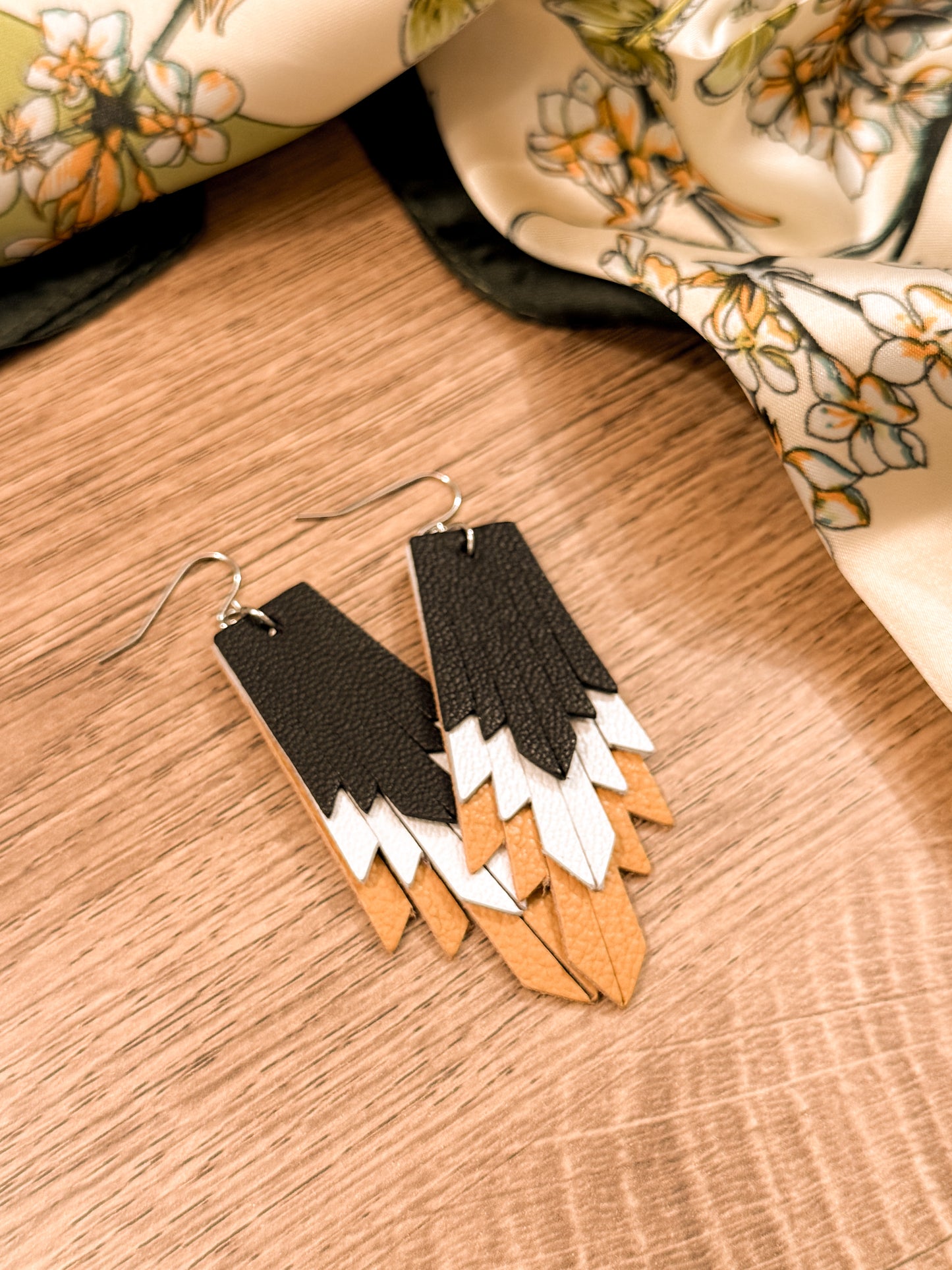 Boho Fringe Earrings: Black, White and Mustard
