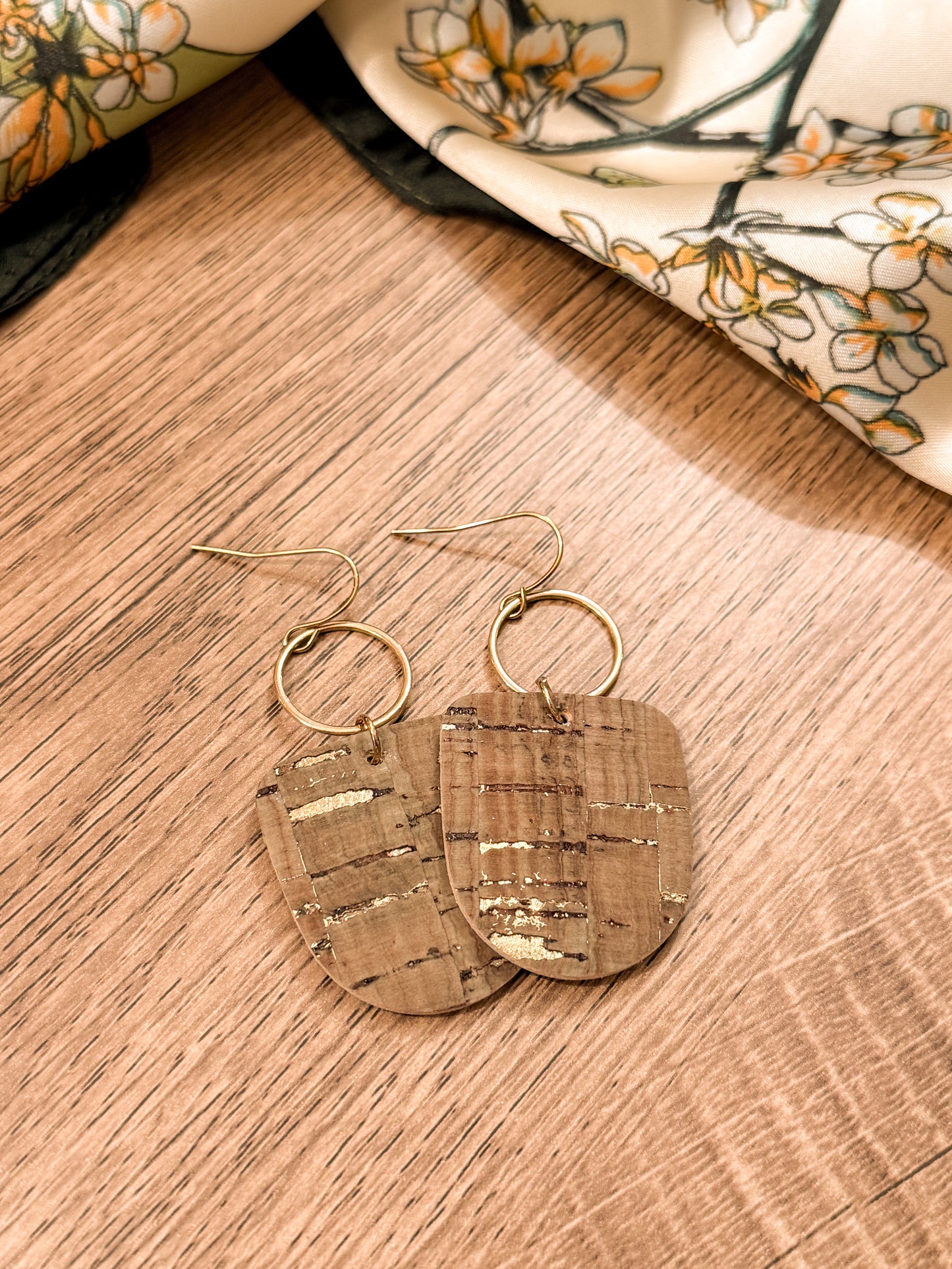 Boho Dangle Earrings: Olive Cork w/Gold Accents
