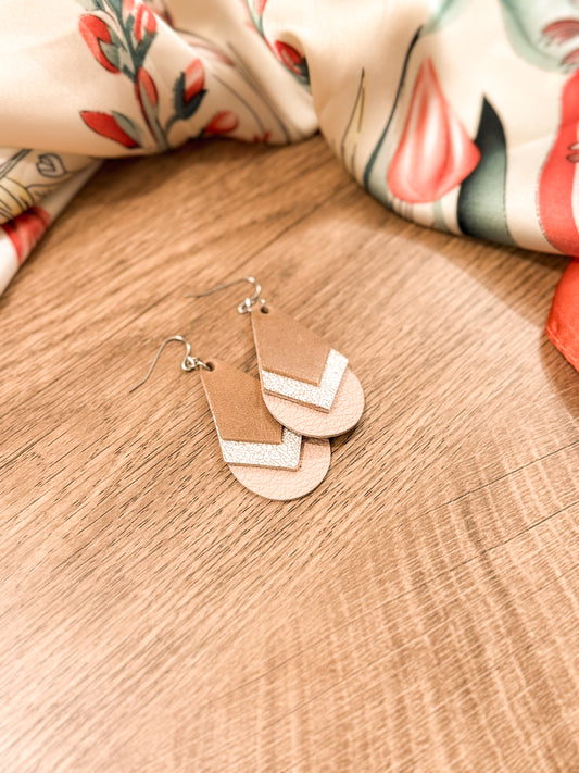 Triple Stacked Teardrop Earrings: Tan/Weathered White/Blush