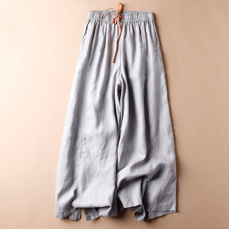 Gray Casual Loose Fit Nine-Point Wide Leg Pants