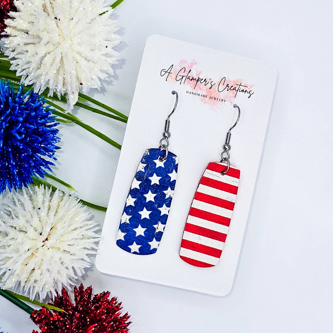 4th of July Stars & Stripes Mini Bar Leather Earrings