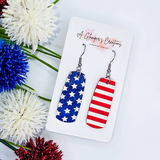 4th of July Stars & Stripes Mini Bar Leather Earrings