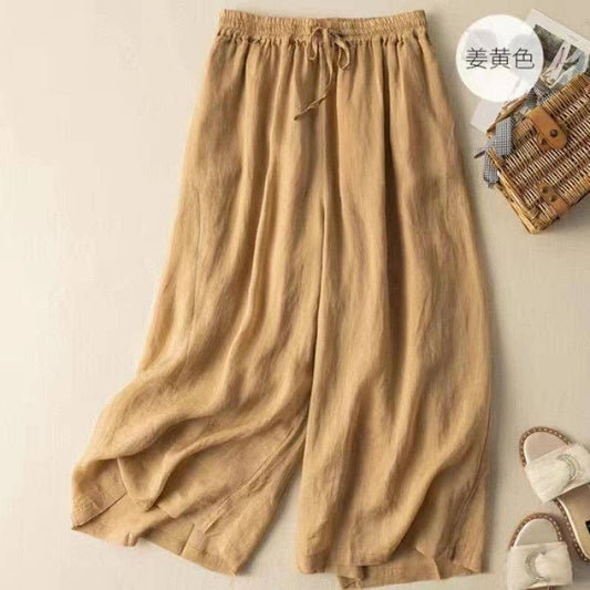 Cotton Linen Turmeric Wide Leg Retro Pants