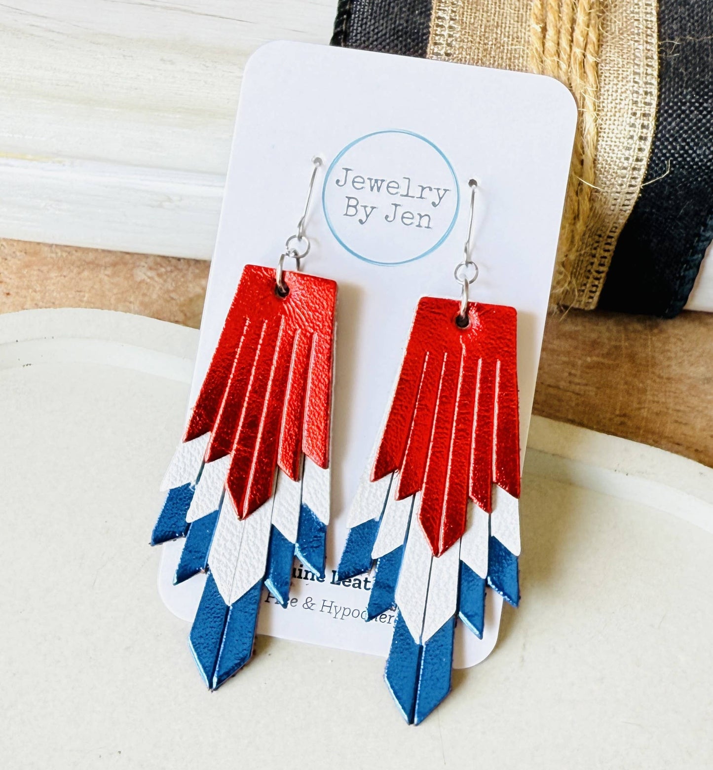 Boho Fringe Earrings: Red, White & Blue Metallic
