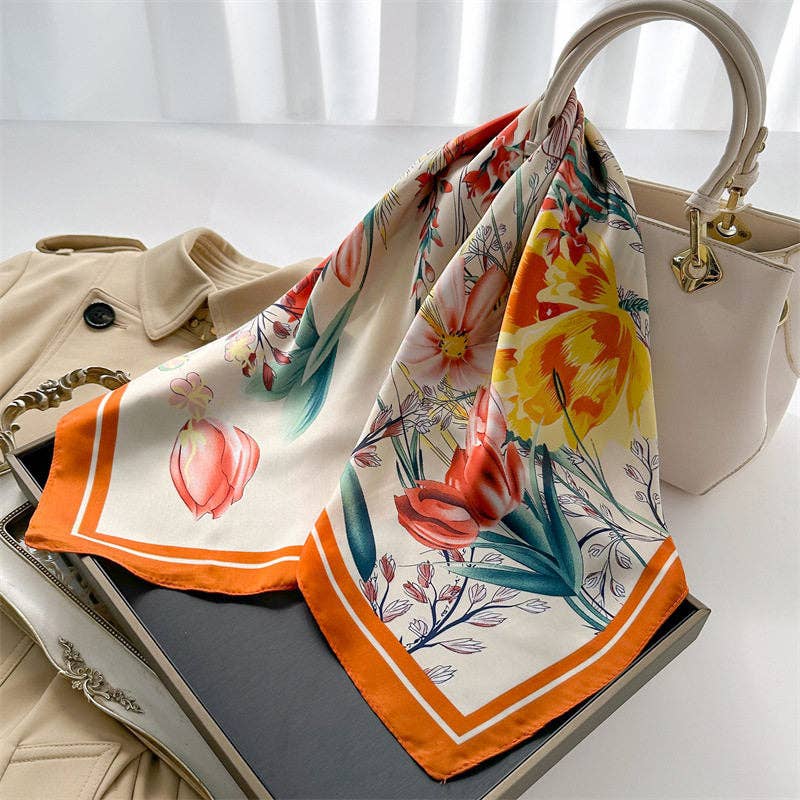 Orange Edged Flower Bandana Wild Rag