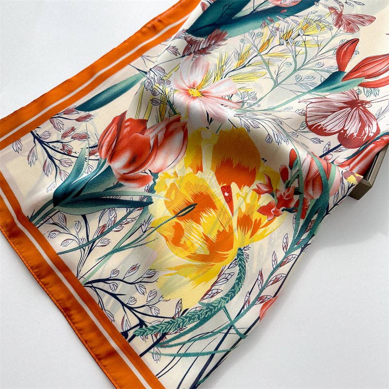Orange Edged Flower Bandana Wild Rag