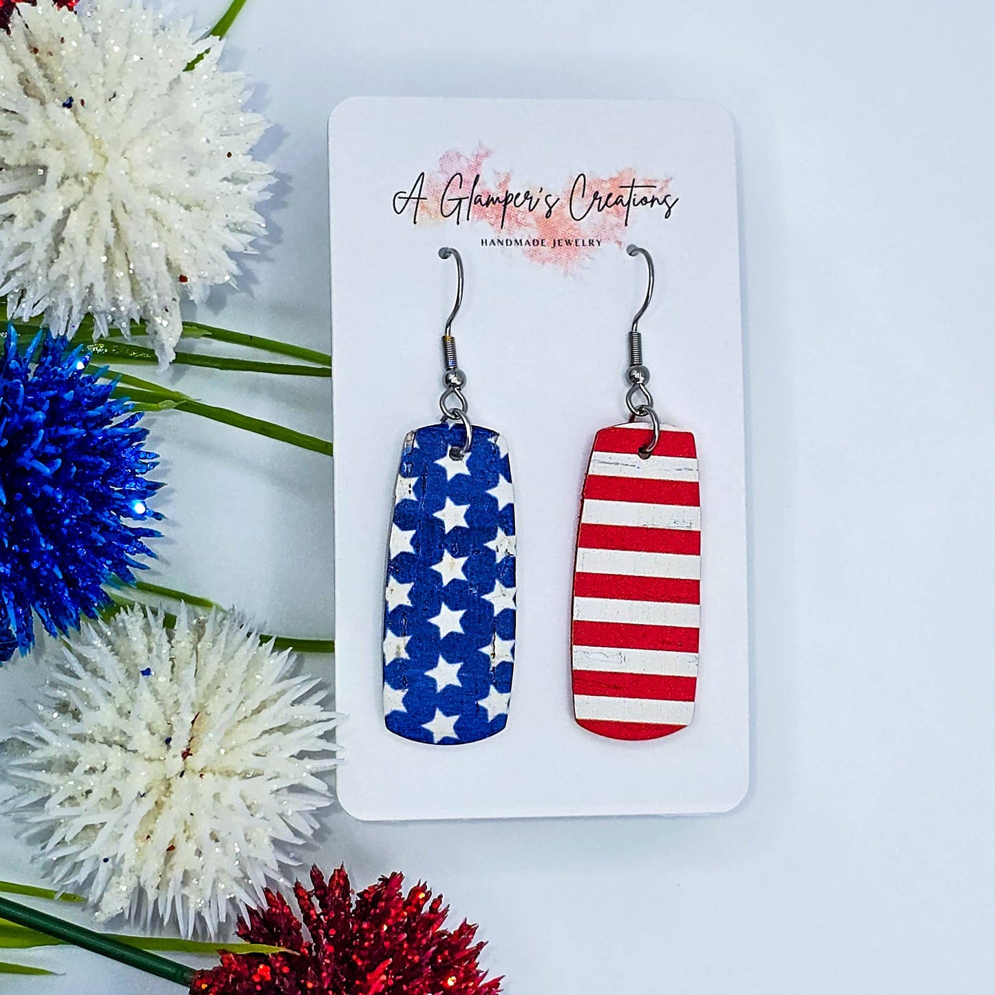 4th of July Stars & Stripes Mini Bar Leather Earrings