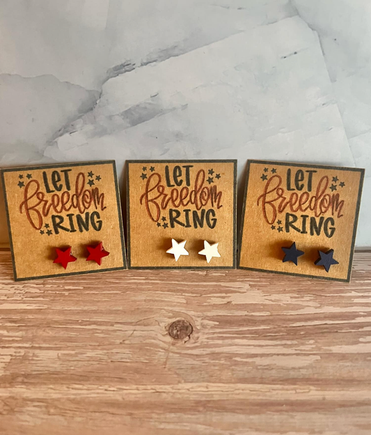 Let Freedom Ring Patriotic Wood Star Stud Earrings