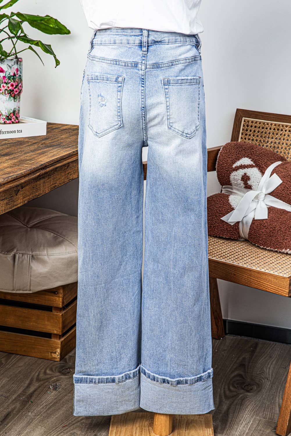 Light Wash Distressed Cuffed Jeans