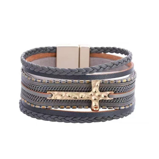 Gray Cross Stackable Bracelet- Magnet Clasp