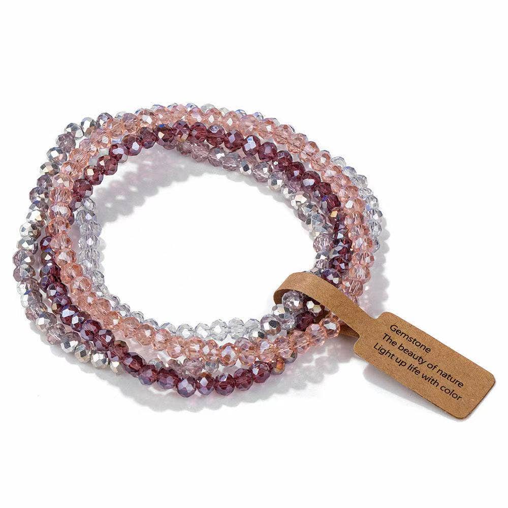 Stackable BBeaded Bracelets- Pink, White and Purple