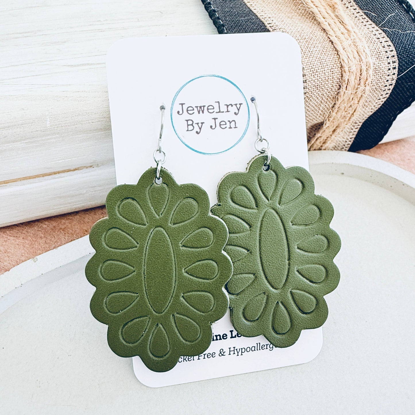Concho Earrings: Army Green